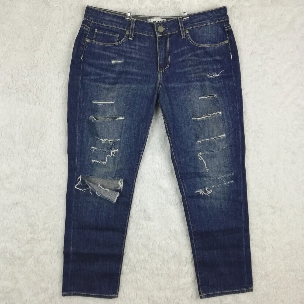 Paige Womens Jeans Jimmy Jimmy Crop Blue Denim Deconstructed Low Rise Ripped 28